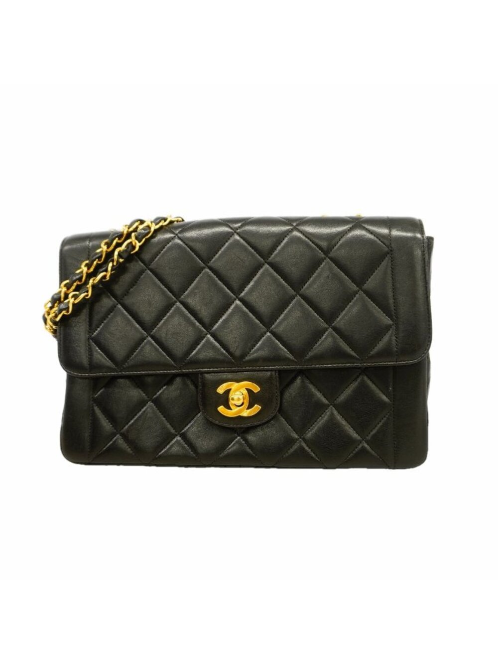 Chanel Shoulder Bag Quilted Lambskin Black Gold